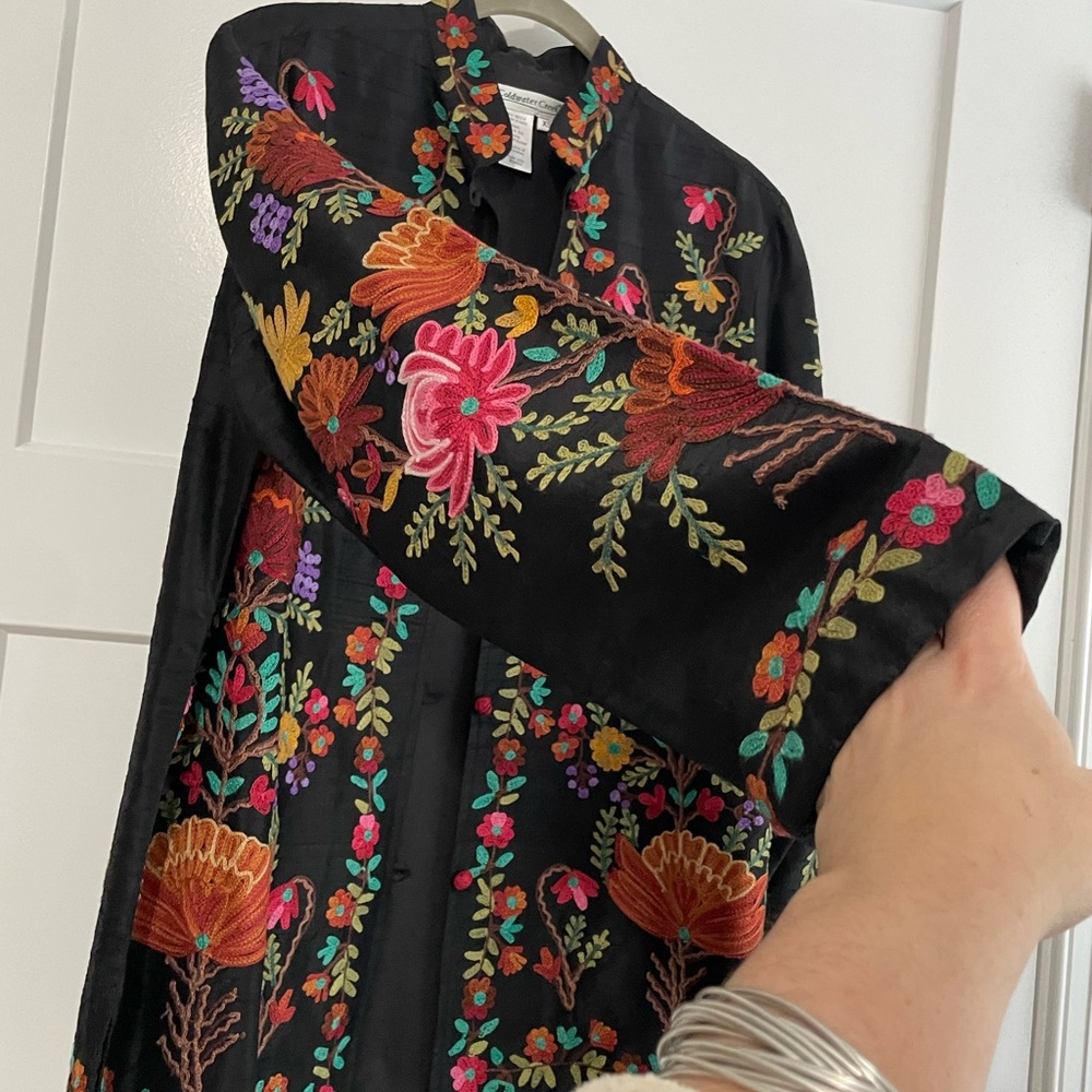 Vintage Embroidered and Embellished Silk Floral Jacket - Picture 7 of 9